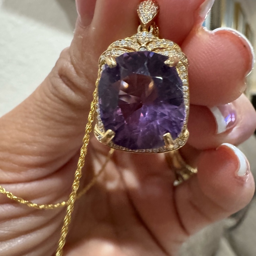 Exquisite 18K YG Necklace with 8.29 CT Natural Ametrine & Diamonds about 18”